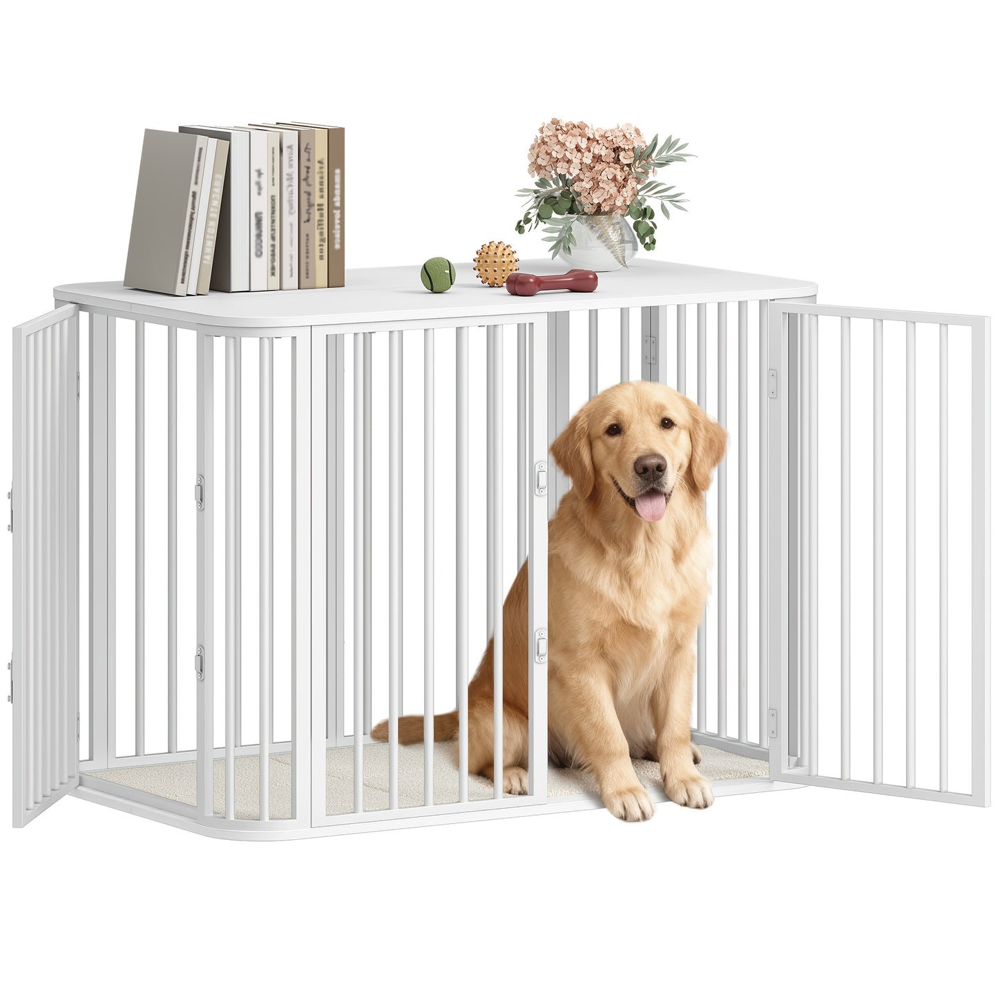 Hondenbench – Hondenkooi – Hondenhok – Hondenrek – Hondenkrat – Wit – Stevig Houten Frame – Afneembaar Wasbaar Kussen
