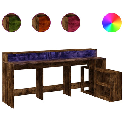 Bureau – Werkplektafel – Laptoptafel – Schrijftafel – Computertafel – Smoked Oak Kleur – RGB LED Verlichting – Ruime Opbergruimte