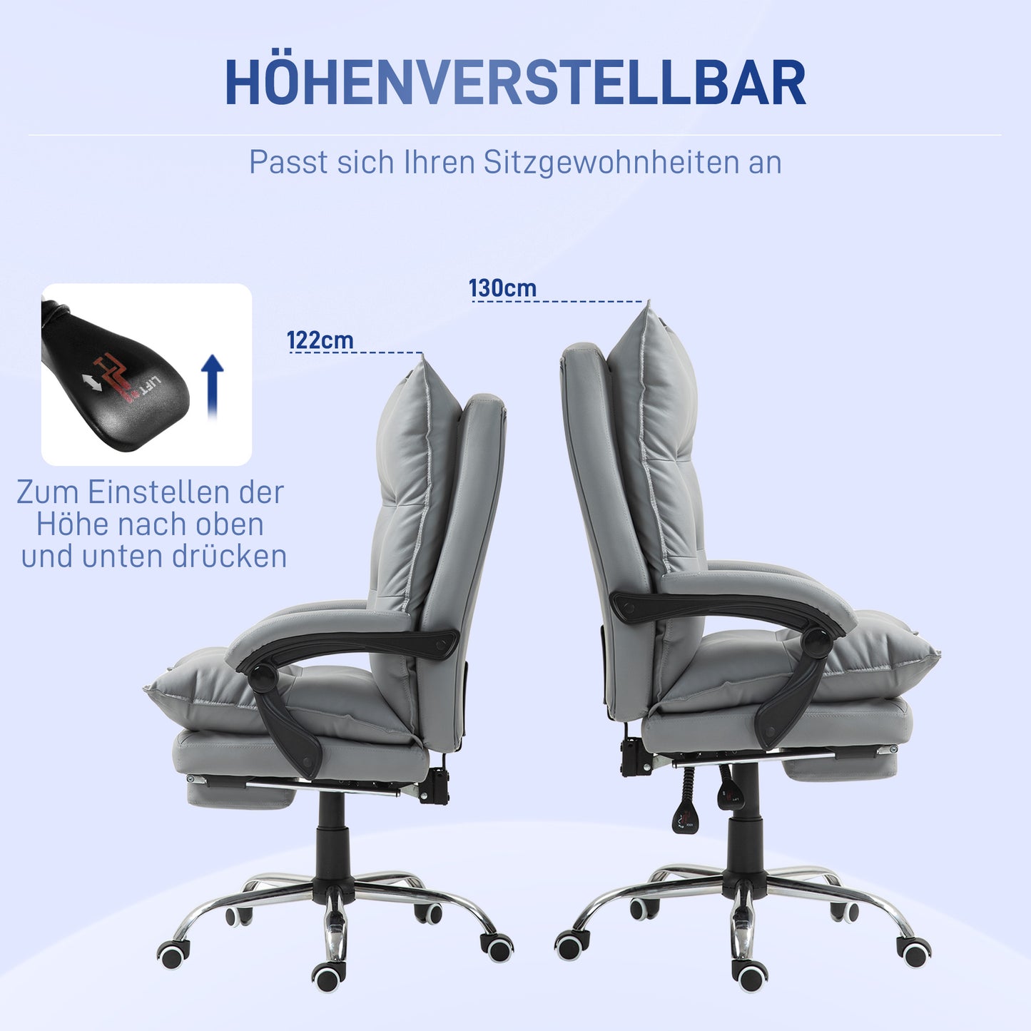 Ergonomische Bureaustoel – Bureaustoel – Werkstoel – Kantoorstoel – PC Stoel – Verstelbare Zithoogte 55-63 cm – Kunstleren Bekleding Donkergrijs