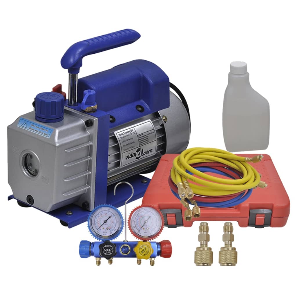 Vacuümpomp – Vacuümpompset – Manifoldset – Koelpomp – Aircopomp – 4-wegs Manifoldsysteem – Aluminium Behuizing – Oliepeilglas