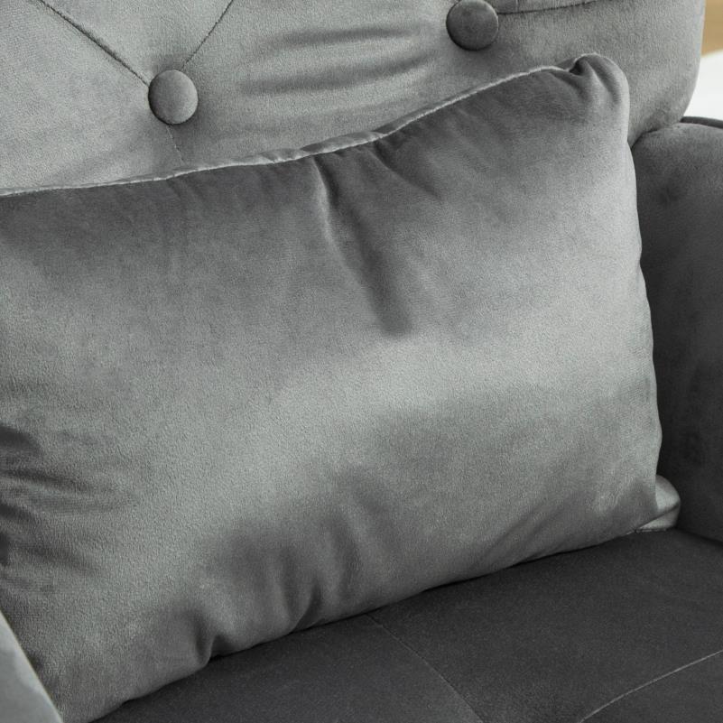 Donkergrijze fauteuil – velvet stoel – relaxstoel – leesstoel – loungestoel – inclusief voetenbankje – zacht fluweel – stevig houten frame – 66x96x101 cm – comfortabel kussen