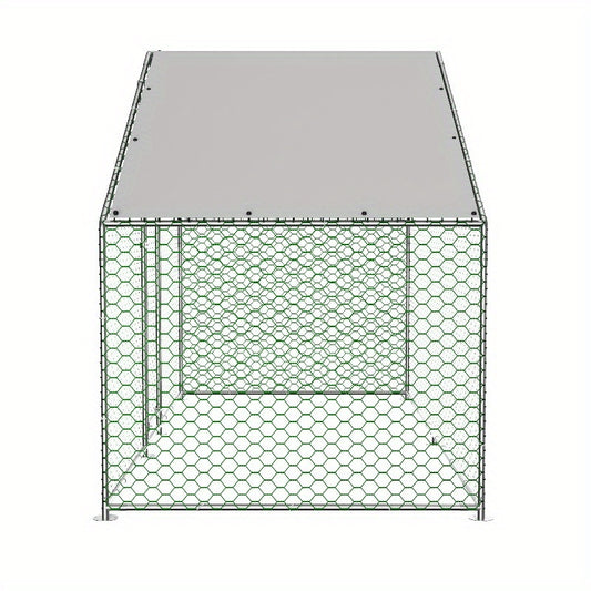 Buitenren Kip – Konijnenren – Dierenverblijf – Klein Dierenren – Metalen Buitenren – Waterdichte PE-afdekking – Veilig Slot – 3x1,5x2 m Durable Weather-Resistant Outdoor Shelter