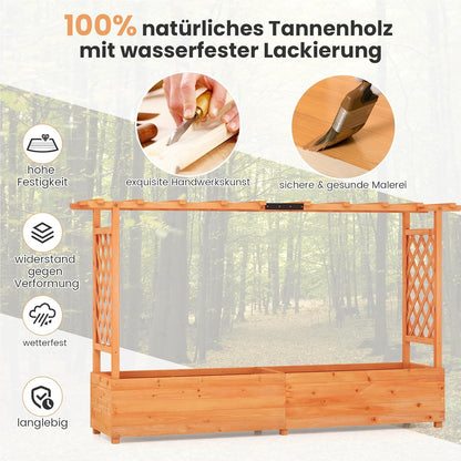 Houten Plantenbak – Verhoogde Bak – Klimrek – Bloembak – Plantenbak Met Dak – Groot Plantvak 200x44x114 cm – Weerbestendig Grenenhout