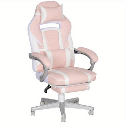 Gamingstoel – Gamestoel – Gaming Chair – Bureaustoel – Game Stoel – Ergonomisch Design – Verstelbare Hoogte 48-55,5 cm – Roze PU Leder – Met Lenden- en Neksteun – Max 120 kg – 360° Draaibaar