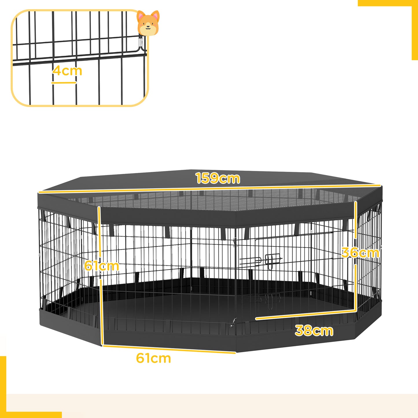 Hondenpark – Hondenren – Puppyren – Hondenvanghek – Speelren – Inklapbaar – Metale Panelen – Waterdichte Bodem – UV-Bescherming – Zwarte Kleur