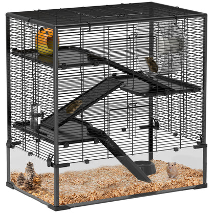 Dwerg Hamsterkooi – Hamsterkooi – knaagdierkooi – kleine huisdierenkooi – speelgoedkooi – Zwart – Gehard Glas Bodem – 4 Niveaus Met Looprad