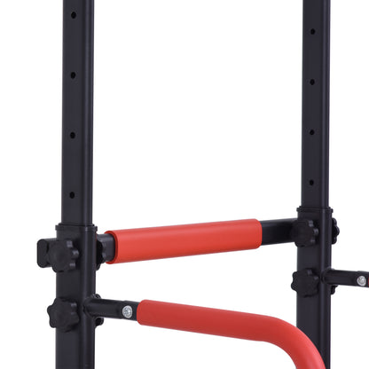 Pull-Up Rek – Optrekstang – Fitnessstation – Dipstation – Roman Chair – Verstelbare Hoogte 171-219 cm – Stalen Constructie Zwart/Rood