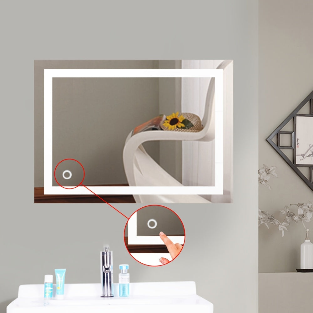 Bath Mirror, Wall Mounted Bathroom Mirror, Black Frame, 50x70cm, Cool White, 6500k