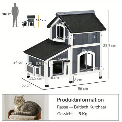 Kattenhuis – Buitenverblijf Kat – Huisdierverblijf – Dierenhuis – Buitenren – Twee Verdiepingen – Meerdere Ingangen – Gegalvaniseerd Staal – Waterdicht Tarpa Dak
