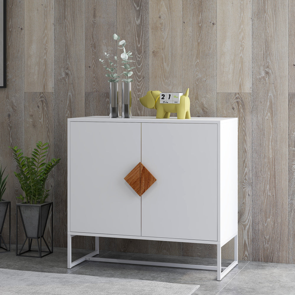 Dressoir – Sideboard – Kast – Opbergkast – Buffetkast – Modern Wit Dressoir – Dubbele Deuren – Stevig MDF Met Metalen Frame