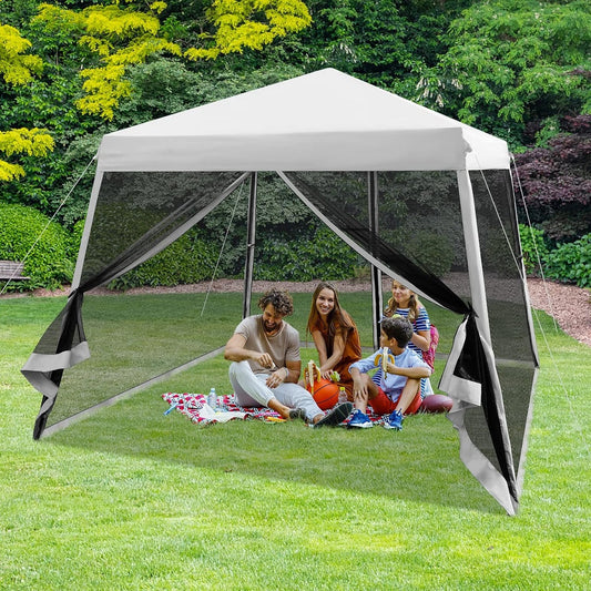 3x3 m Pop-up Tuinpaviljoen – Tuin Tent – Partytent – Overkapping – Pagodetent – Verstelbare Hoogte – Slijtvast Oxford Materiaal – Inklapbaar Met Ventilerende Gaaspanelen