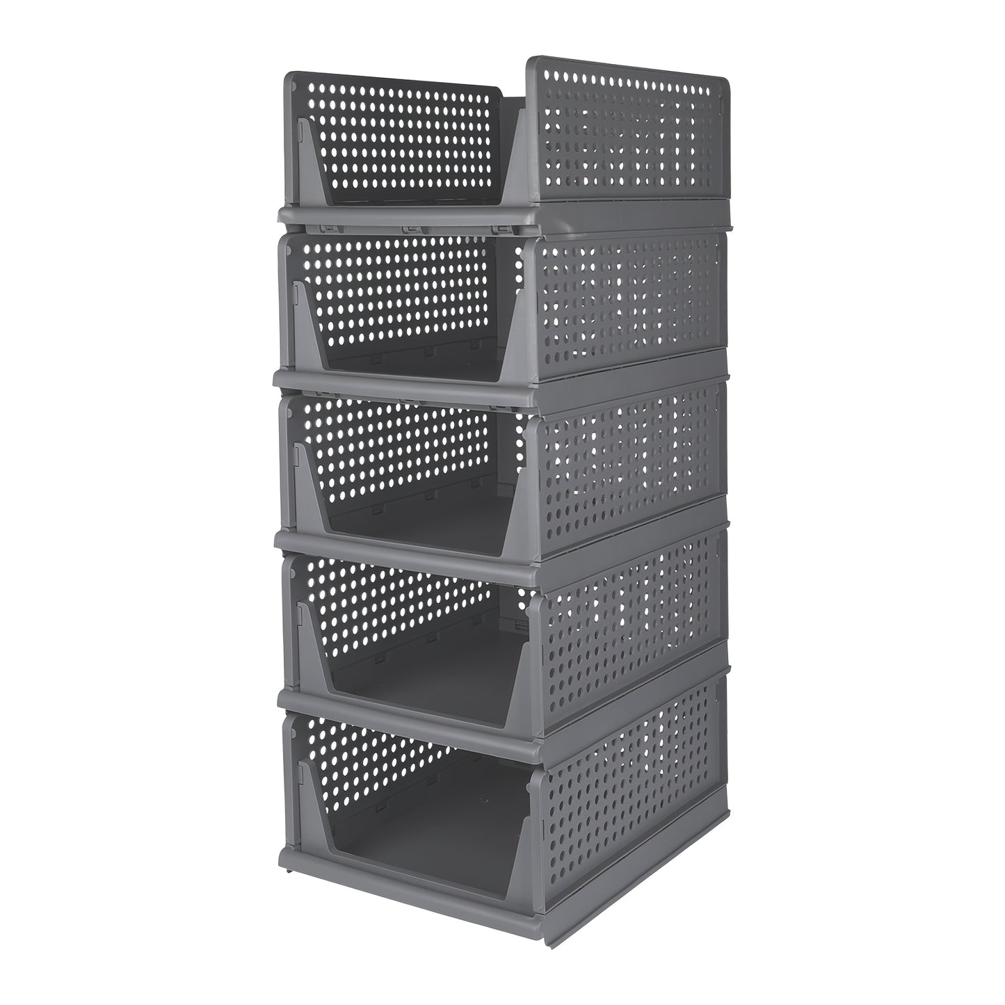 Opbergbox – Opbergmand – Opberger – Opbergkrat – Opbergdoos – Set van 5 – Stapelbaar en Inklapbaar – Duurzaam Kunststof 33,5x43x18 cm – Ruimtebesparend en Multifunctioneel