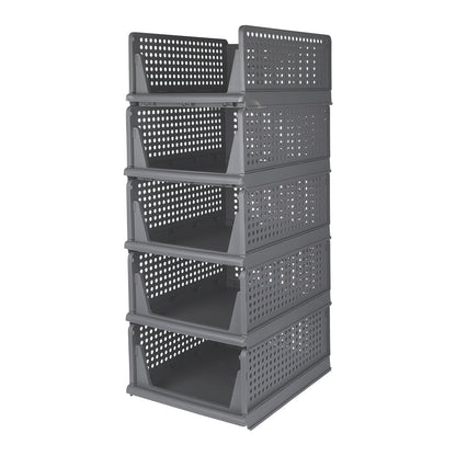 Opbergbox – Opbergmand – Opberger – Opbergkrat – Opbergdoos – Set van 5 – Stapelbaar en Inklapbaar – Duurzaam Kunststof 33,5x43x18 cm – Ruimtebesparend en Multifunctioneel