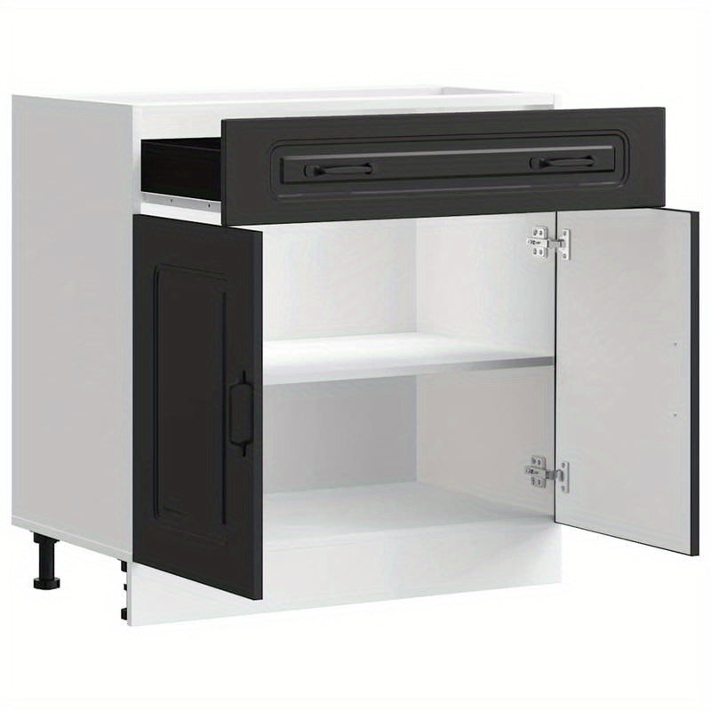 Keukenkast – Opbergkast – Voorraadkast – Ladekast – Kast – Zwart – Geperst Hout – Compact Design 60x36x103 cm