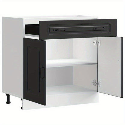 Keukenkast – Opbergkast – Voorraadkast – Ladekast – Kast – Zwart – Geperst Hout – Compact Design 60x36x103 cm