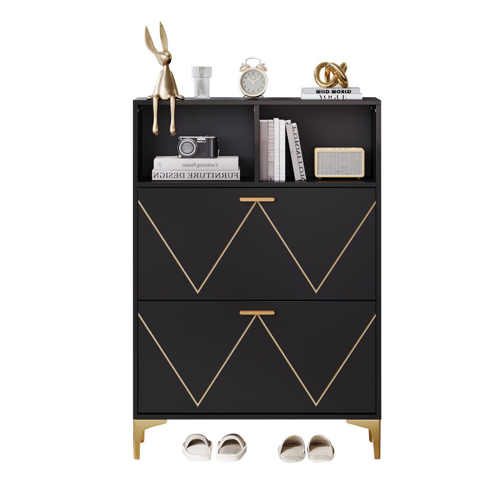 Schoenenkast – Schoenenrek – Schoenenopberger – Halmeubel – Schoenenbankje – Ruimtebesparend – 2 Klapdeuren met 4 Vakken – Duurzaam Niet-Houten Materiaal – Modern Zwart-Wit – 80x25x117 cm
