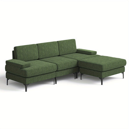 Hoekbank – 3-zitsbank – L-vormige bank – Sectional sofa – Loungeset – Verwijderbare opberghocker – Hardhouten frame – Makkelijk schoon te maken stof
