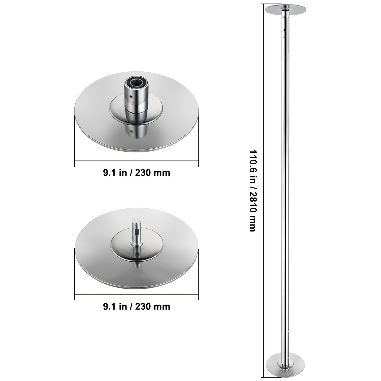 Danspaal – Danspilaar – Pole Dance Paal – Danspilaar Standaard – Roestvrij Staal – 45mm Diameter – Verstelbare Hoogte – Draaiend en Vast