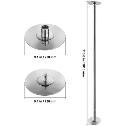 Danspaal – Danspilaar – Pole Dance Paal – Danspilaar Standaard – Roestvrij Staal – 45mm Diameter – Verstelbare Hoogte – Draaiend en Vast