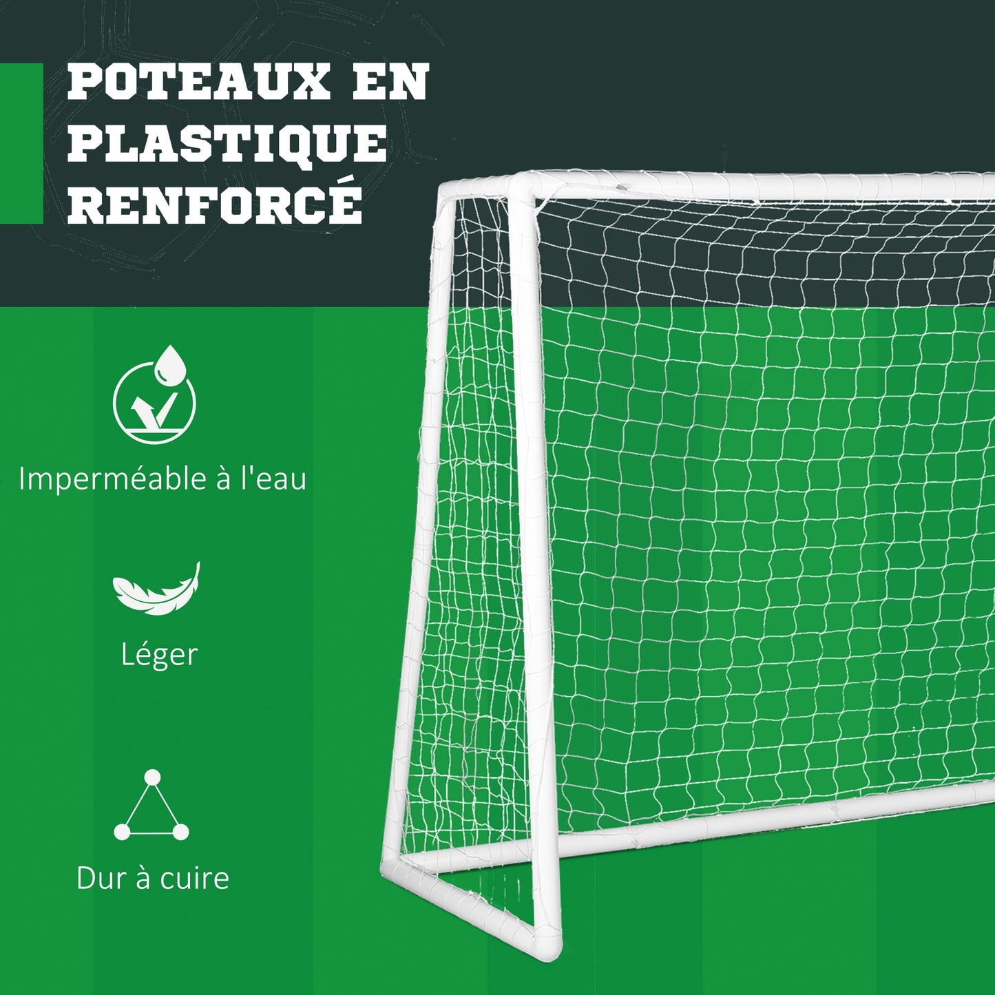 Voetbaldoel – Doelnet – Trainingsgoal – Mini Doel – Soccer Goal – Lichtgewicht PVC Frame – Weerbestendig Net – 300x120x200 cm – Inclusief Grondankers – Wit