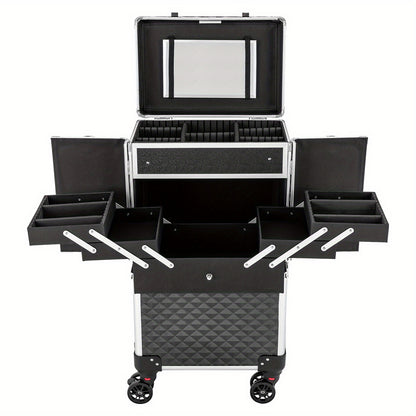 Make-upkoffer – Make-up Trolley – Make-up Organizer – Cosmetica Koffer – Make-up Case – Ruime Indeling Met Uitneembare Trays – Stevig ABS Materiaal Met Verstelbare Trolleystang