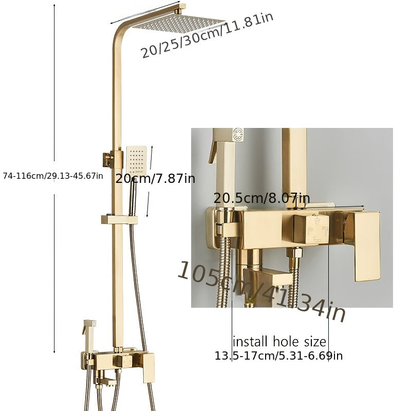 Doucheset – Douchekraan – Regendouche – Handdouche – Bidetspuit – Geborsteld Goud – Messing Materiaal – 360° Draaibare Handdouche