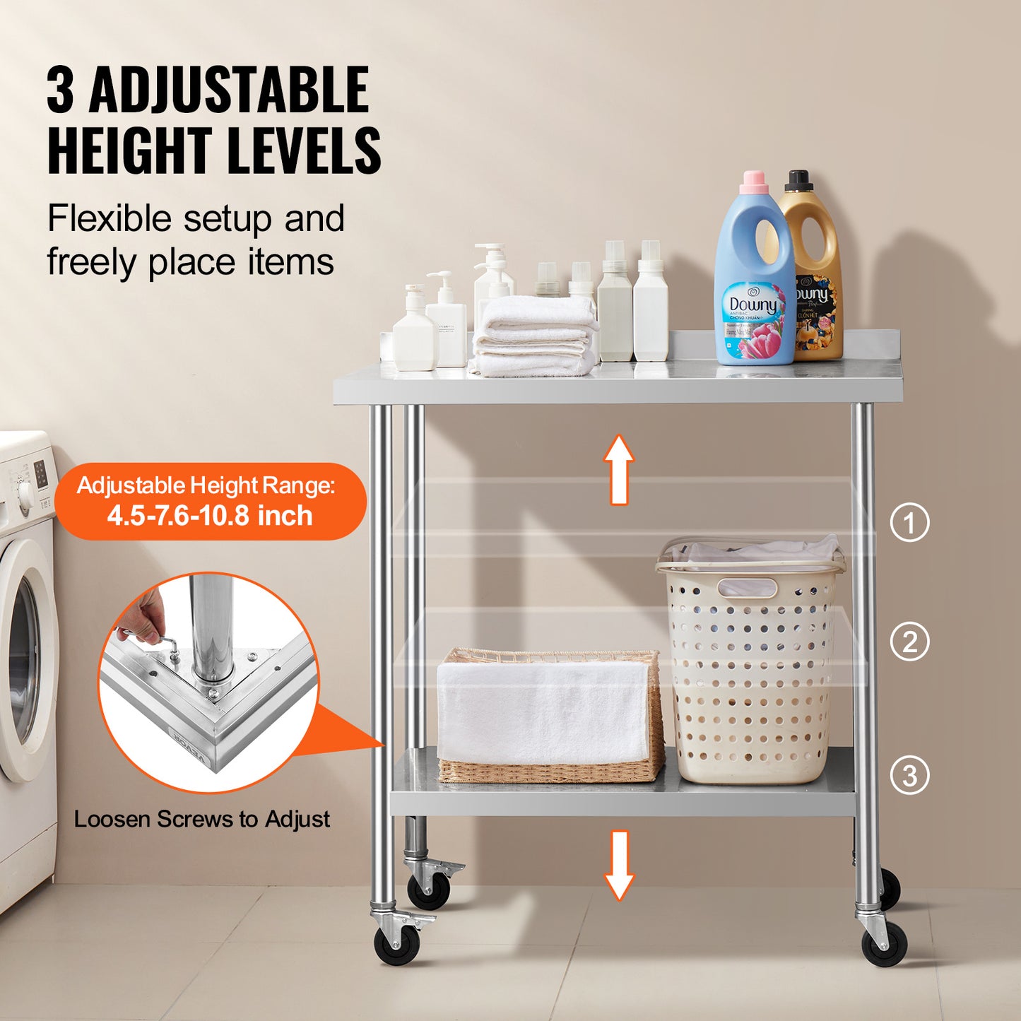 Roestvrijstalen Werktafel – RVS Werkbank – Keukentafel – Cateringtafel – Werkbank Op Wielen – 61x91,5x102 cm – 0,8 mm Roestvrij Staal