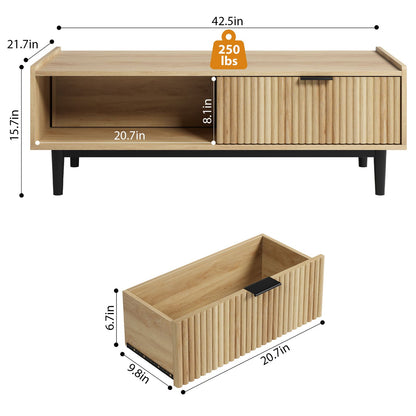 Buitenkoffietafel – Tuin tafel – Terras tafel – Balkon tafel – Salontafel – Massief hardhout – Twee opberglagen met laden