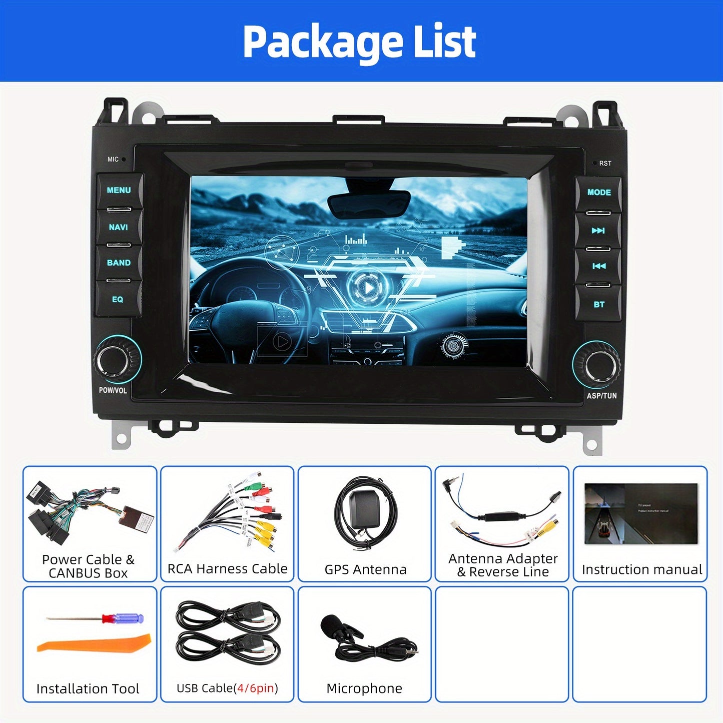 Multifunctionele Android Autoradio – Auto Stereo – Multimedia Speler – Navigatie Systeem – Carplay Radio – Met Microfoon – 7-inch HD Scherm – Draadloze Connectiviteit