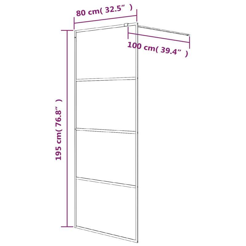 Douchewand – Douchewandje – Douchepaneel – Veiligheidswand – Inloopdouchewand – Zwart aluminium frame – 80x195 cm Semi-mat ESG veiligheidsglas