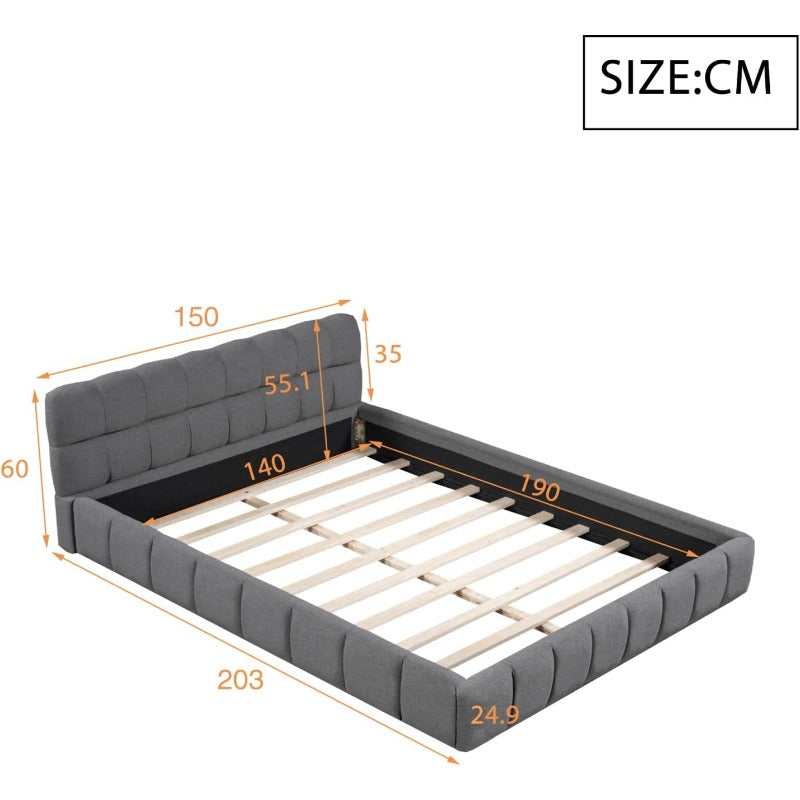 Tweepersoonsbed – Gestoffeerd Bed – Bedframe – Slaapbank – Boxspring – 140x190 cm – Ademend Linnen Stof – Comfortabel Hoofdbord