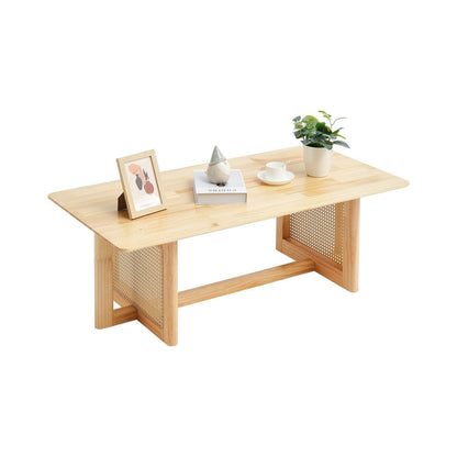 Rotan Salontafel – Rattan Tafel – Bijzettafel – Koffietafel – Rieten Tafel – Rechthoekig – Handgevlochten Rotan – Massief Houten Blad