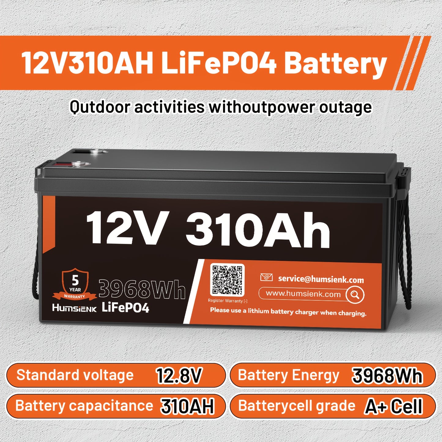 12V 310Ah LiFePO4 Batterij – Lithium Accu – Deep Cycle Accu – Boot Accu – Camper Accu – Ingebouwd 100A BMS – Laagtemperatuurbeveiliging