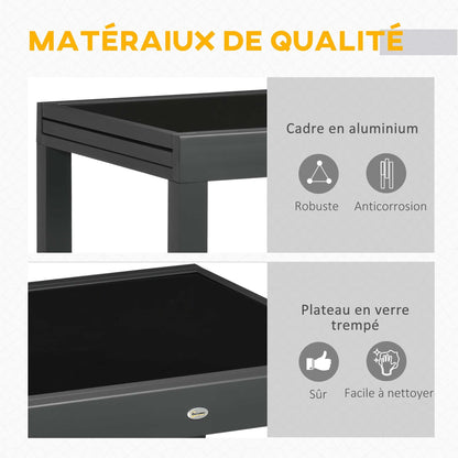 Uitschuifbare Tuintafel – Terrastafel – Verandatafel – Balkon Tafel – Buiten Eettafel – Aluminium Frame – Zwart Gehard Glas – 160x80x75 cm – Weerbestendig & Ruimtebesparend
