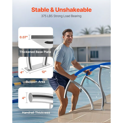 Zwembadtrapleuning – Zwembadhandgreep – Zwembadrail – Trapleuning Zwembad – Zwembad Steun – Roestvrij Staal – 76 x 76 cm – Max Belastbaarheid 170 kg – Compleet Montageset