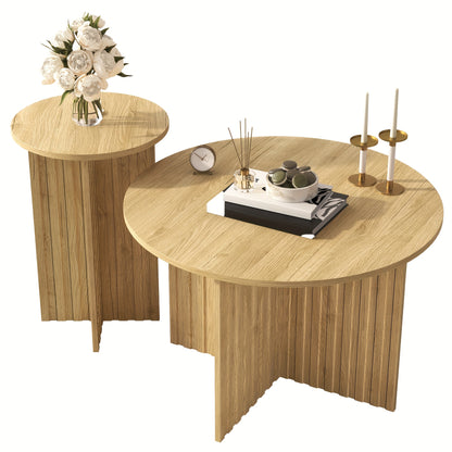 Modern Two-piece Wooden Nesting Table Set, Round Coffee Table And Scandinavian Design Coffee Table, Space Saving And Versatile, with Sturdy MDF/PB Construction, Coffee Table With Storage, Small Coffee Table, Coffee Table For