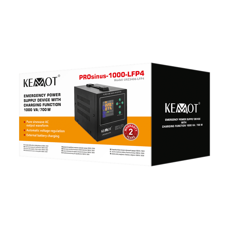 Noodstroomunit – UPS – No-break – Back-up Stroomvoorziening – Noodvoeding – 1000VA / 700W Vermogen – Zuivere Sinusgolf Uitgang