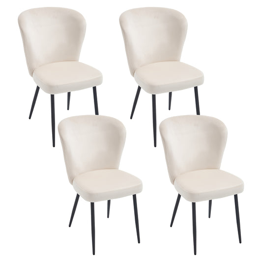 Eetkamerstoelen – Stoelen Set – Keukenstoelen – Woonkamerstoelen – Velours Stoelen – 4-delige Set Beige – Moderne Armless Design – Makkelijk Schoon te Maken