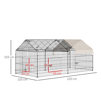 Hek Voor Kleine Huisdieren – Ren Voor Konijnen – Dierenren – Buitenren – Veiligheidsren – Gegalvaniseerd Metalen Frame – Inclusief 4 Grondankers – 220x103x103 cm – Zwart/Beige