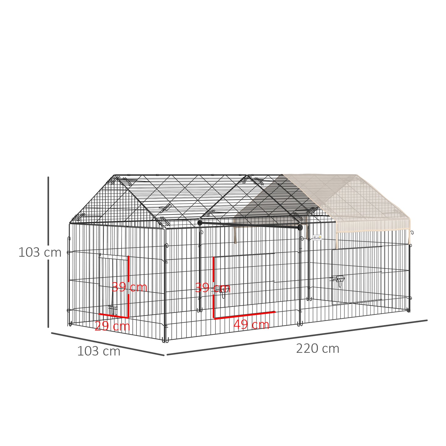 Dierenren Konijnenren Buitenren Kippenren Kattenren – Zwart/Beige – Gegalvaniseerd Metaal – 220x103x103 cm – Inklapbaar – Weerbestendig