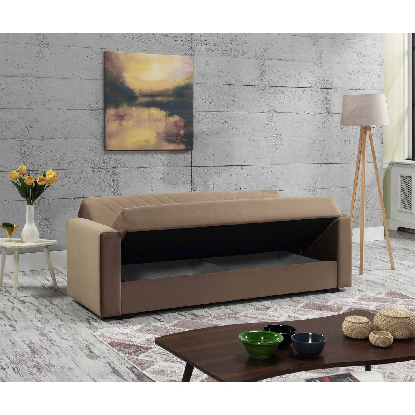 3-Seater Adda Sofa Bed, Linear Storage Sofa with 2 Cushions, Click-Clack Opening Fabric Living Room Sofa, 214x81x89 cm, Available in 2 Colors