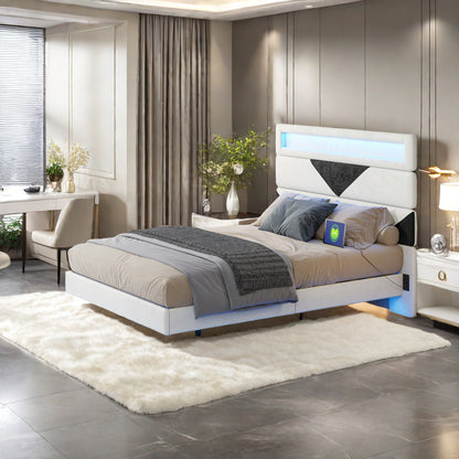 Bedframe – Tweepersoonsbed – Gestoffeerd Bed – Slaapbank – Opbergbed – 160x200 cm – Fluwelen Hoofdbord – LED Verlichting met USB & Type-C Poorten