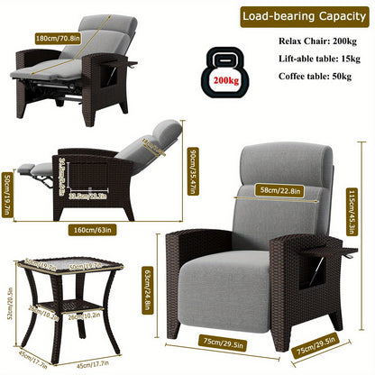 Loungebed – Ligbed – Loungestoel – Ligstoel – Tuinstoel – Verstelbare Rugleuning – Inklapbaar Zijtafeltje – Metaal Frame – Memory Foam Kussen
