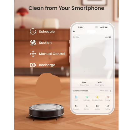 Robotstofzuiger – Robotstofzuiger Automatisch – Robot - Stofzuiger Robot – Robot Cleaner – Anti-Verstrengeling Borstel – Wi-Fi Bedienbaar – Langdurige Accu 2600 mAh – Stil Design Grijs