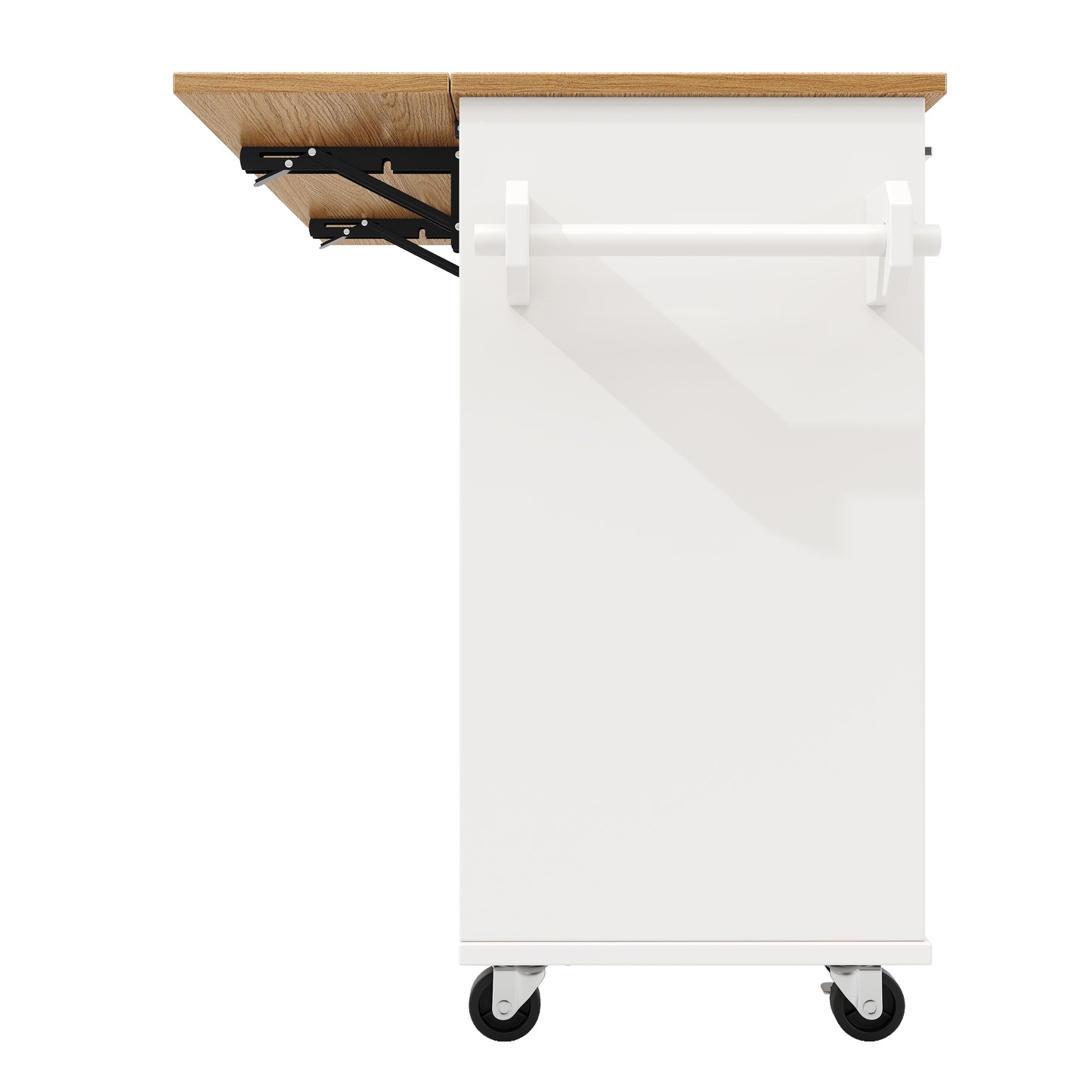 Keukeneiland – Keukentrolley – Keukenkast – Buffetkast – Serveerwagen – Inklapbaar Werkblad – Verstelbare Planken – MDF 3D Deuren – Metalen Handgrepen – Wit – 142×40/63×87 cm