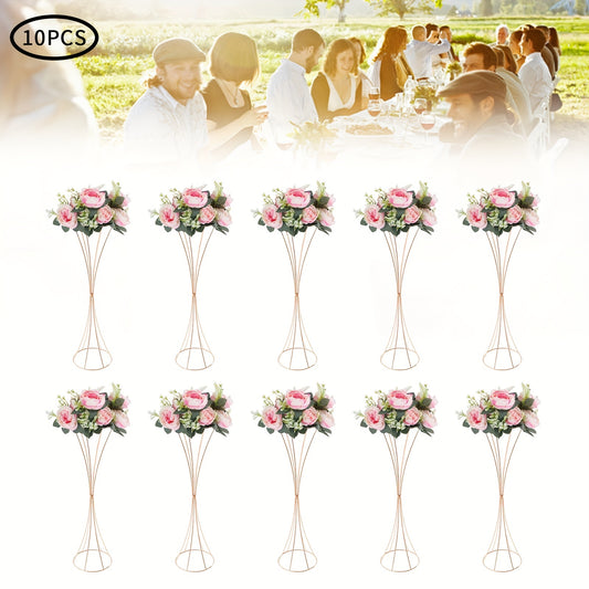 Glazen Vaas – Tulpenvaas – Bloemvaas – Decoratievaas – Wedding Centerpiece – Gouden Metalen Frame – 80 cm Hoogte – Set van 10 Stuks