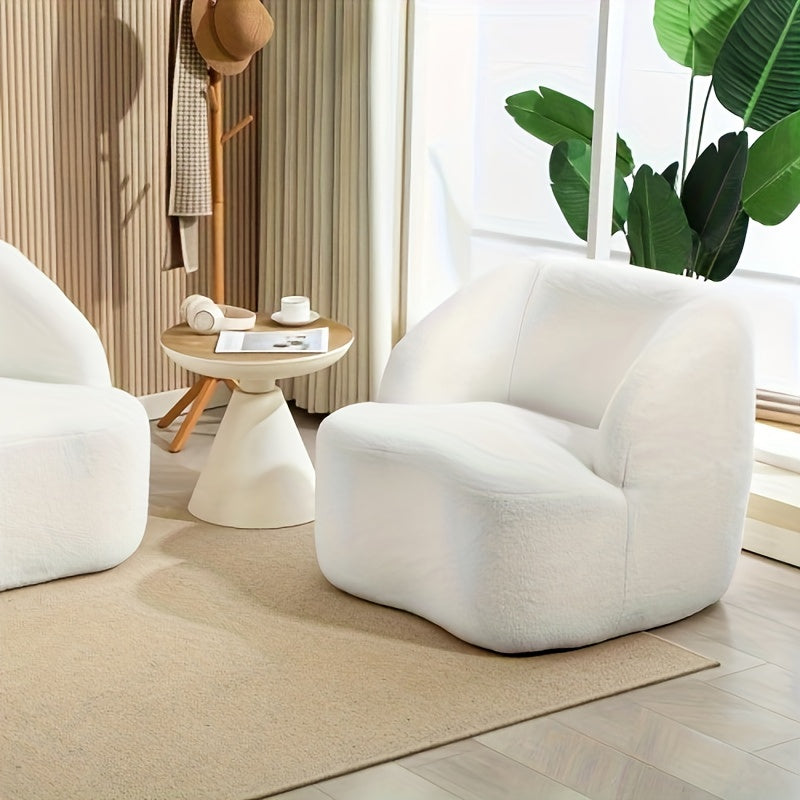 Eenpersoonsbank – Eenpersoonsbankje – Fauteuil – Loungechair – Zitshoek – Wit – Compact Formaat – Comfortabele Katoenen Kussens