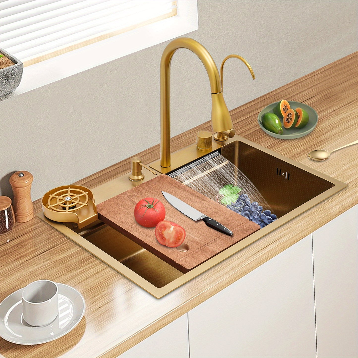 Sink 68cm- Golden, Stainless Steel Golden Rectangular Sink for Kitchens, Restaurants, Cafes, Bars, Hotels