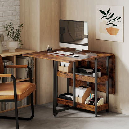 Industriële Uitschuifbare Eetkamertafel – Uitschuiftafel – Vouwtafel – Eettafel 4 Personen – Klaptafel – Metalen Onderstel – Open Opbergruimtes – Compact Bruin