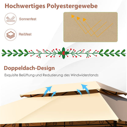 Metalen Tuinpaviljoen – Partytent – Prieel – Paviljoen – Tenten – Verwijderbare Zijwanden – Stevig Stalen Frame – 3 x 4 m Bruin